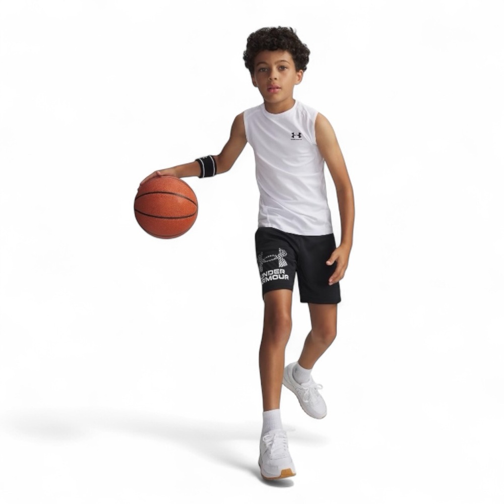 Under Armour Tech Logo Shorts Black Gray Size YL Youth #1383333 NWT